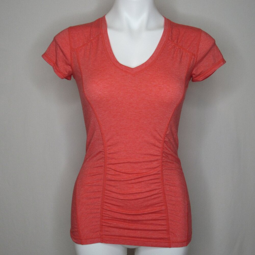 Zella Salmon Orange Ruched Front Athletic Activewear Top Women's S Small